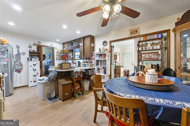 4720 Bill Cheek Rd, Auburn, GA 30011 - dining area with recessed lighting, light wood-style floors, a ceiling fan, and a textured ceiling
