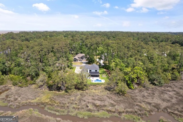 bird's eye view with a view of trees