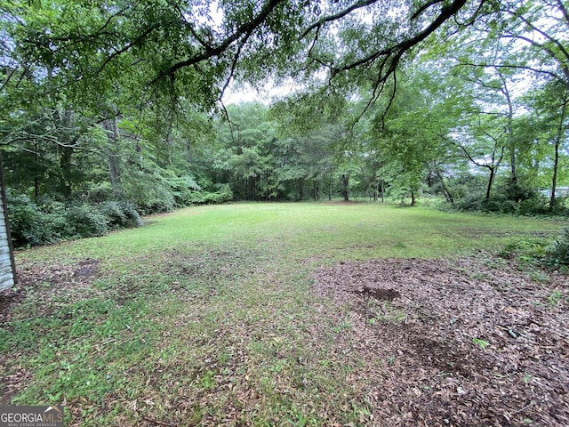 view of green lawn with a view of trees