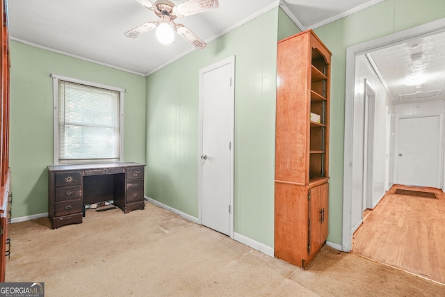 119 Blount St, Forsyth, GA 31029 - unfurnished office with carpet flooring, crown molding, and ceiling fan