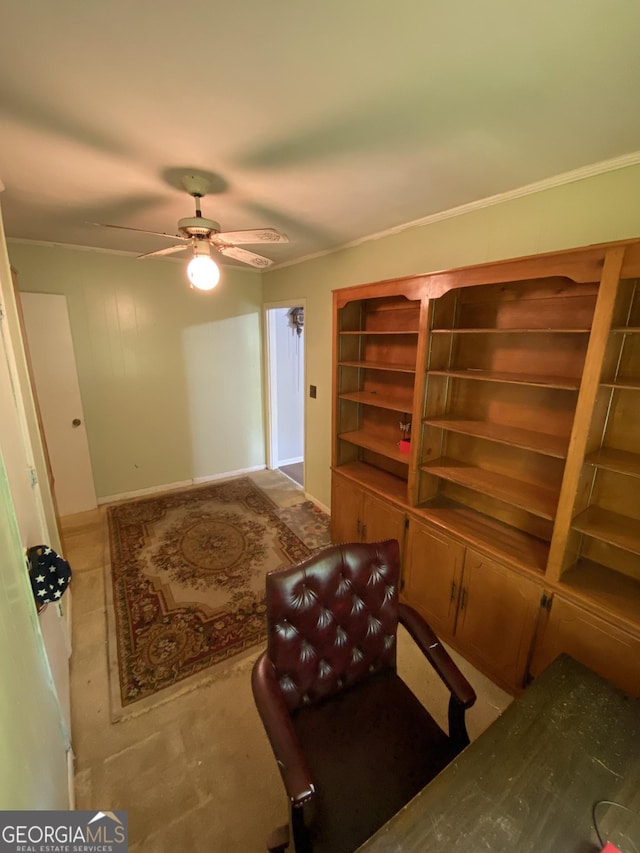 living area with a ceiling fan