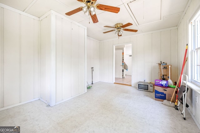 303 Jennys Cove Rd, Cleveland, GA 30528 - interior space with attic access, a ceiling fan, and tile patterned floors