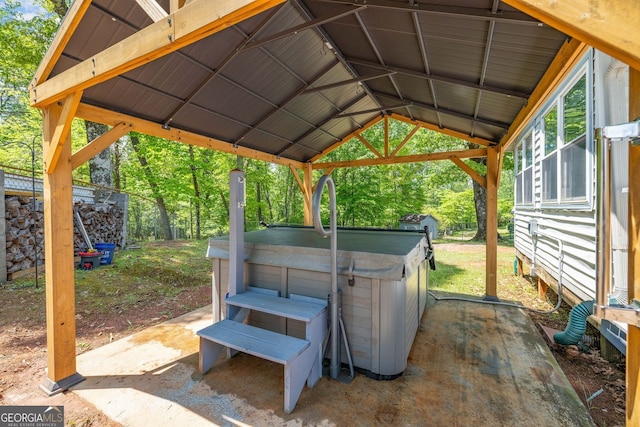 303 Jennys Cove Rd, Cleveland, GA 30528 - view of patio with a hot tub and a gazebo