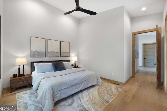 714 Scouts Overlook, Morganton, GA 30560 - bedroom with baseboards, light wood-type flooring, a ceiling fan, and recessed lighting