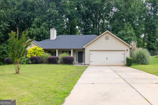 1553 Shoal Creek Dr, Winder, GA 30680 - ranch-style house featuring a garage, a front yard, concrete driveway, and a chimney