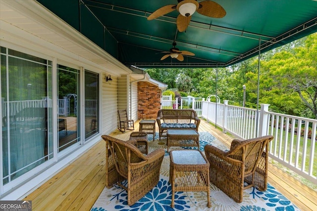 540 Commanche Dr, Macon, GA 31210 - wooden deck featuring ceiling fan and an outdoor hangout area