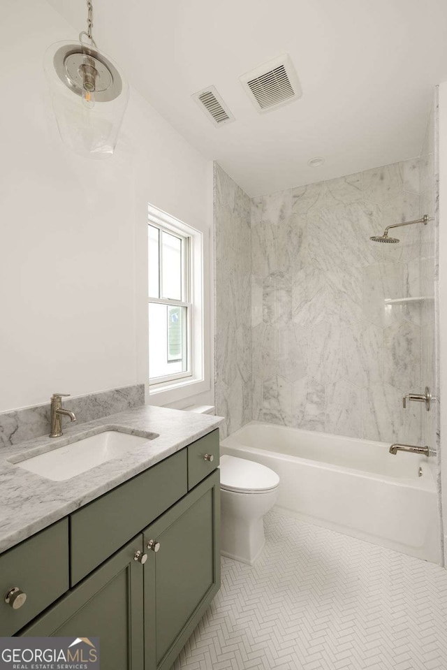11536 Serenbe Ln, Chattahoochee Hills, GA 30268 - full bathroom featuring toilet, visible vents, shower / bathing tub combination, and vanity