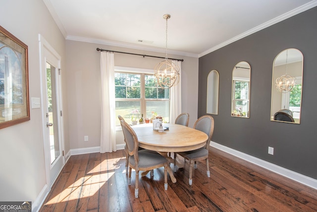 50 Brook Trl, Newnan, GA 30265 - dining area featuring a chandelier, ornamental molding, and dark wood-style floors