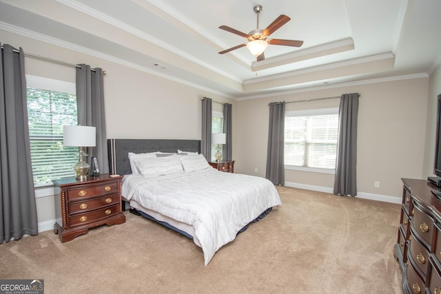 50 Brook Trl, Newnan, GA 30265 - bedroom featuring light colored carpet, multiple windows, a raised ceiling, and ornamental molding