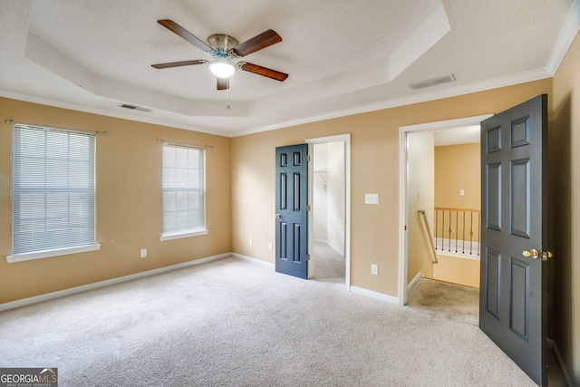 3550 Willow Tree Trce, Decatur, GA 30034 - unfurnished bedroom with a raised ceiling, carpet, crown molding, baseboards, and a textured ceiling