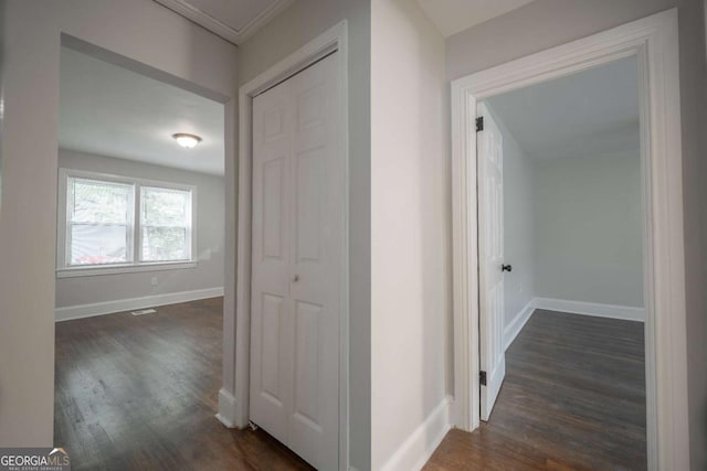 2137 Delowe Dr, Atlanta, GA 30344 - corridor featuring dark wood-style flooring and baseboards