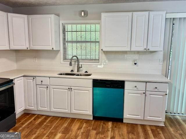3988 Chimney Ridge Dr, Ellenwood, GA 30294 - kitchen featuring a sink, white cabinetry, dishwashing machine, and range with electric stovetop