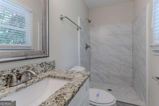 3938 Emerald Springs Ct, Decatur, GA 30035 - full bathroom featuring toilet, a tile shower, and vanity