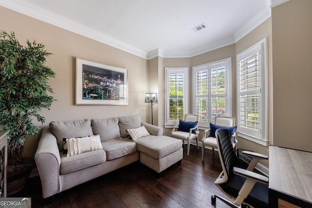 621 Oakbourne Way, Woodstock, GA 30188 - office area with ornamental molding and dark wood-type flooring