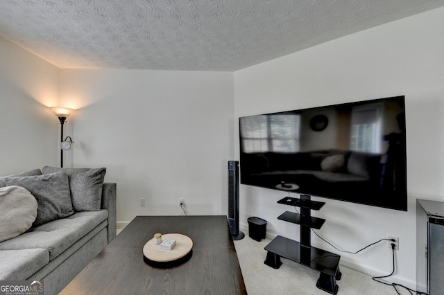 living room with a textured ceiling