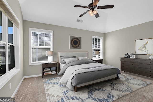308 Jessica Way, Canton, GA 30114 - bedroom featuring carpet flooring, vaulted ceiling, baseboards, and a ceiling fan