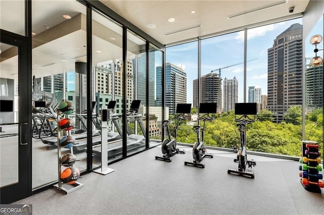 40 12th St NE Unit 803, Atlanta, GA 30309 - gym featuring a city view, a wealth of natural light, and expansive windows