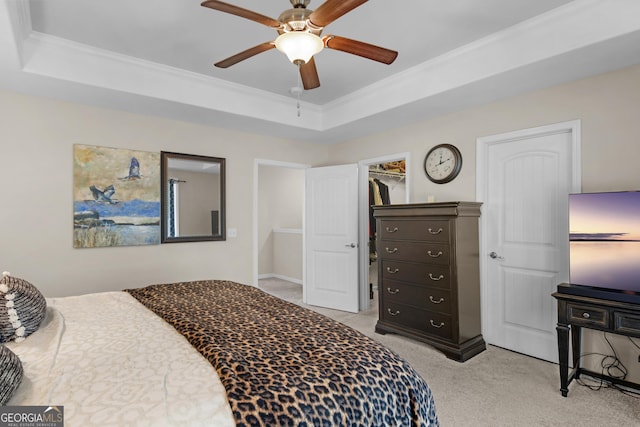 47 Reese Way, Savannah, GA 31419 - bedroom featuring a tray ceiling, a ceiling fan, ornamental molding, and light colored carpet