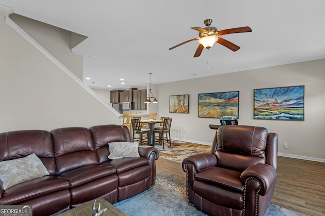 47 Reese Way, Savannah, GA 31419 - living room with ceiling fan, recessed lighting, baseboards, and wood finished floors