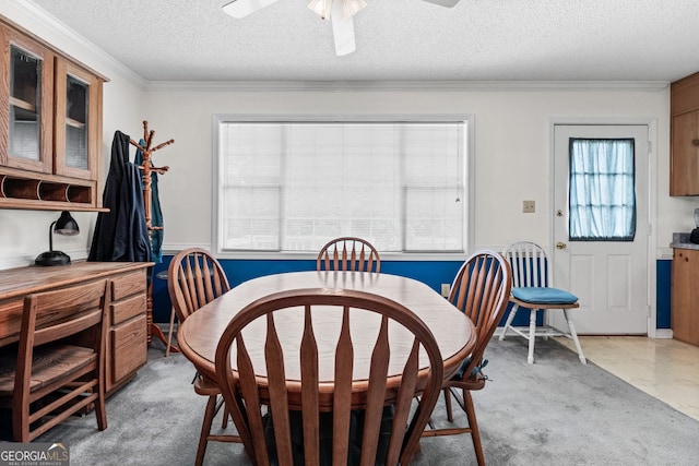 873 Austin Rd, Newnan, GA 30263 - dining area featuring crown molding, a textured ceiling, and ceiling fan