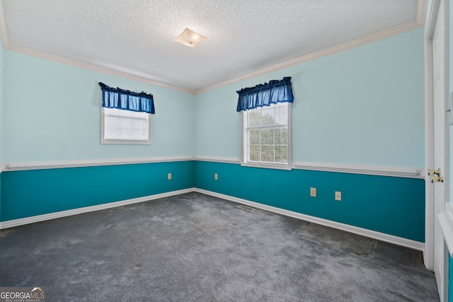 873 Austin Rd, Newnan, GA 30263 - spare room with ornamental molding, a textured ceiling, carpet, and baseboards