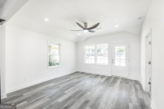 2349 Berthadale Ave, Macon, GA 31204 - unfurnished living room featuring ceiling fan, wood finished floors, a healthy amount of sunlight, and recessed lighting