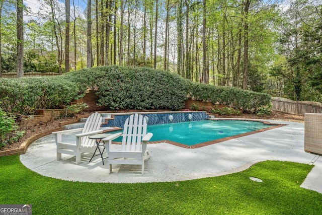 view of pool featuring a patio area and a fenced backyard