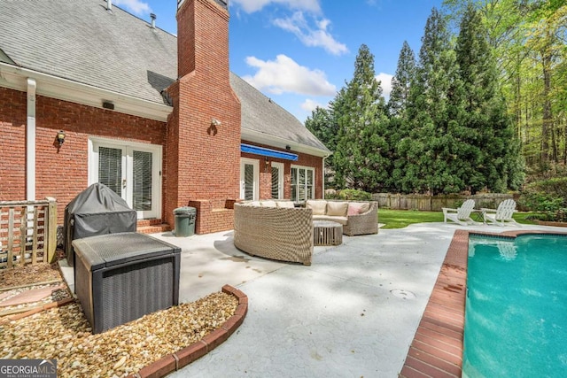 250 Chason Wood Way, Roswell, GA 30076 - view of pool with an outdoor hangout area, a patio area, and french doors