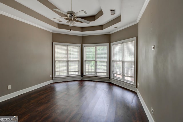 135 Magnolia Dr, Oxford, GA 30054 - unfurnished room featuring a ceiling fan, crown molding, visible vents, baseboards, and dark wood-type flooring