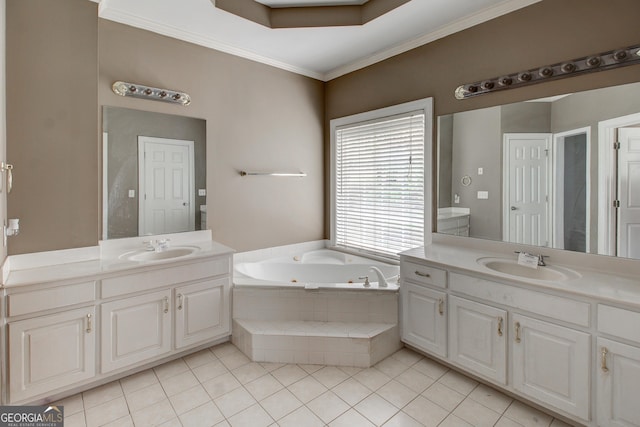 135 Magnolia Dr, Oxford, GA 30054 - bathroom with a sink, tile patterned flooring, a jetted tub, and two vanities