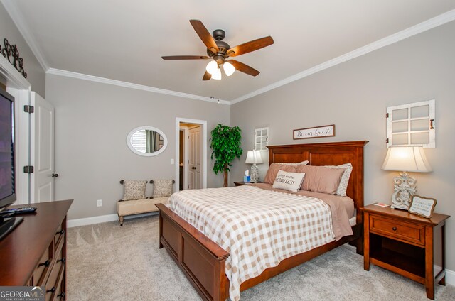1340 Traditions Way, Jefferson, GA 30549 - bedroom featuring crown molding, baseboards, light carpet, and ceiling fan