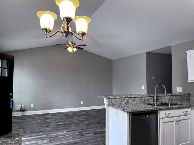 201 Jones St, Dalton, GA 30720 - kitchen with a sink, ceiling fan with notable chandelier, dark wood-style floors, and dishwasher