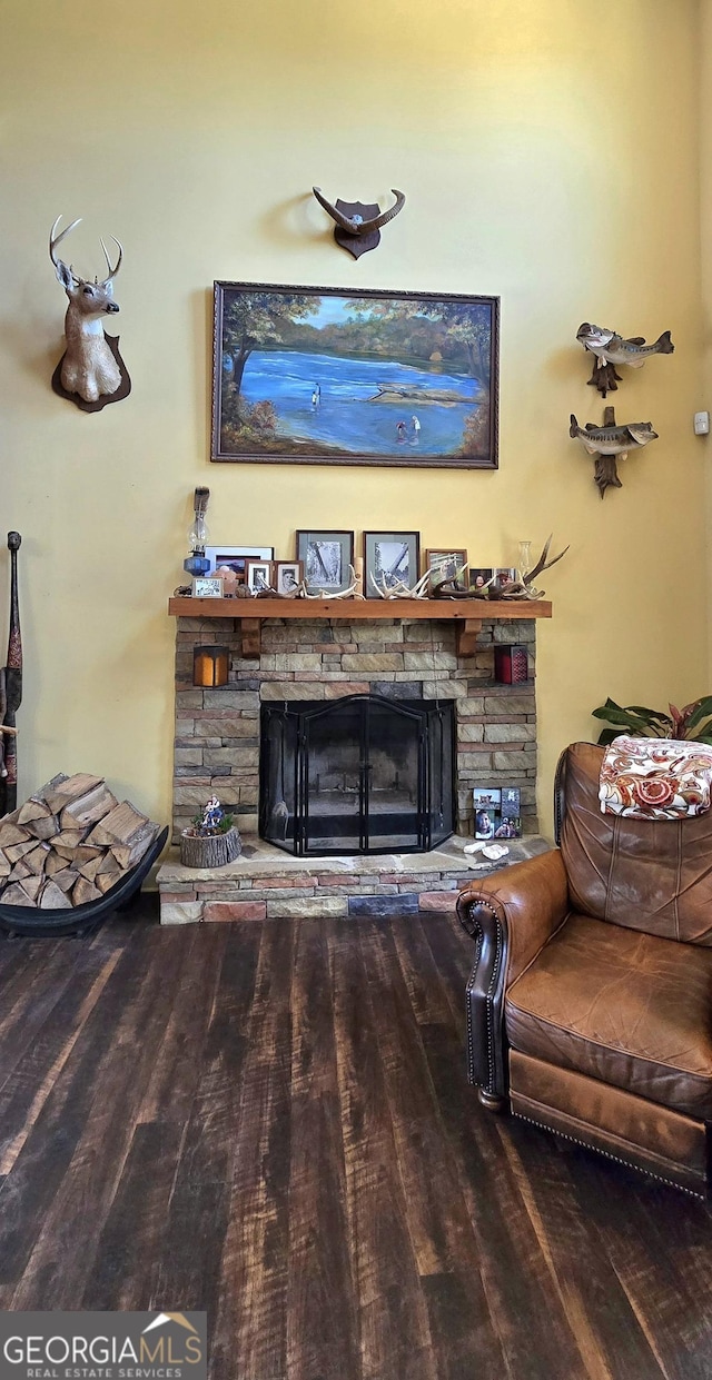 living area with a fireplace