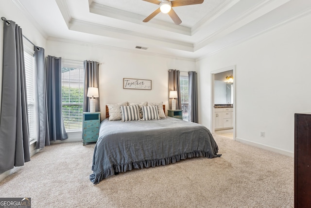 1020 Regency Dr, Acworth, GA 30102 - bedroom with carpet floors, ornamental molding, multiple windows, and a raised ceiling