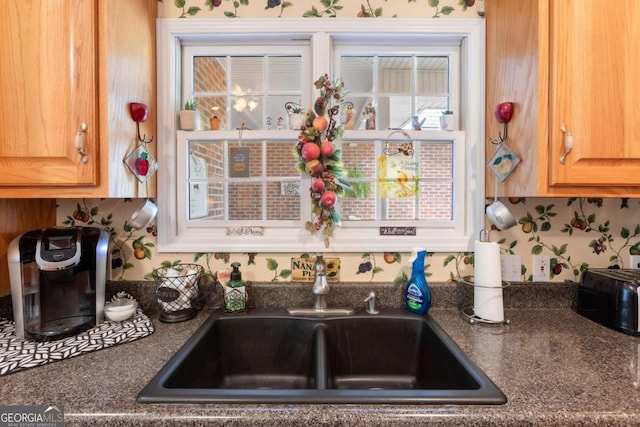 kitchen featuring a sink and dark countertops