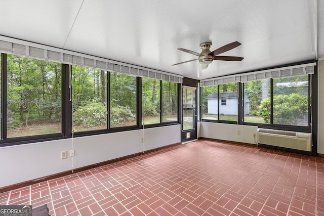 182 Quail Hollow Ln, Fort Valley, GA 31030 - unfurnished sunroom with ceiling fan and an AC wall unit