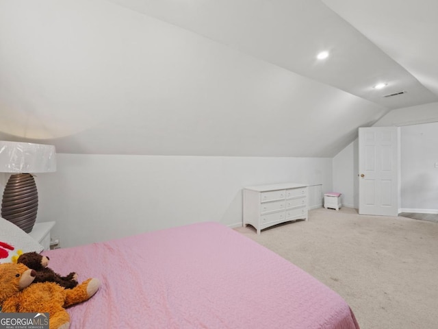 5293 Hopewell Ln, Gainesville, GA 30507 - bedroom featuring vaulted ceiling, light colored carpet, baseboards, and recessed lighting