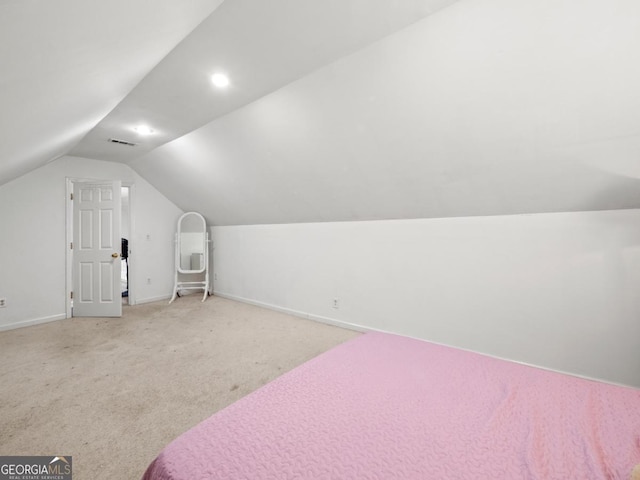 5293 Hopewell Ln, Gainesville, GA 30507 - bedroom with vaulted ceiling, light colored carpet, baseboards, and recessed lighting