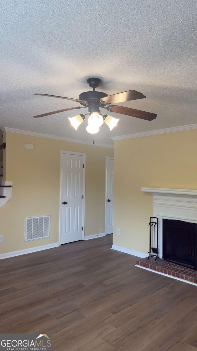 138 Tamara Ct, Athens, GA 30606 - unfurnished living room with ceiling fan, wood finished floors, baseboards, a textured ceiling, and ornamental molding