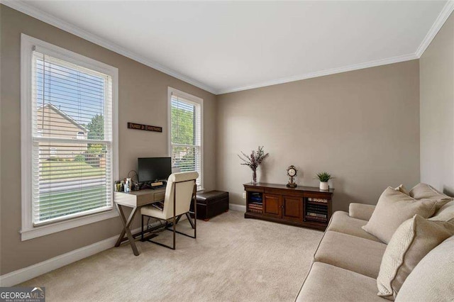 3705 Rolling Creek Dr, Buford, GA 30519 - office featuring baseboards, light colored carpet, and ornamental molding