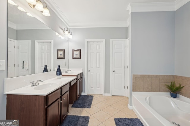 1840 Brighton Blvd SE, Atlanta, GA 30316 - full bathroom with tile patterned floors, a bath, ornamental molding, double vanity, and baseboards