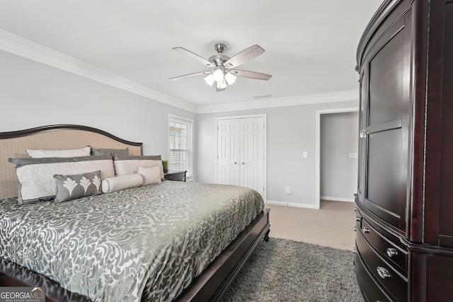 1840 Brighton Blvd SE, Atlanta, GA 30316 - carpeted bedroom featuring crown molding, a closet, baseboards, and a ceiling fan
