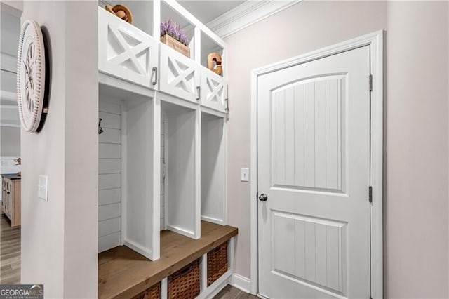 mudroom with ornamental molding