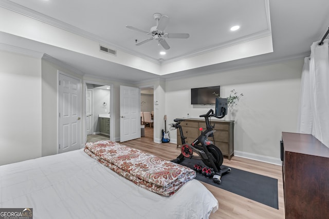 3636 Habersham Rd NW Unit 2101, Atlanta, GA 30305 - bedroom with wood finished floors, ornamental molding, baseboards, recessed lighting, and a ceiling fan