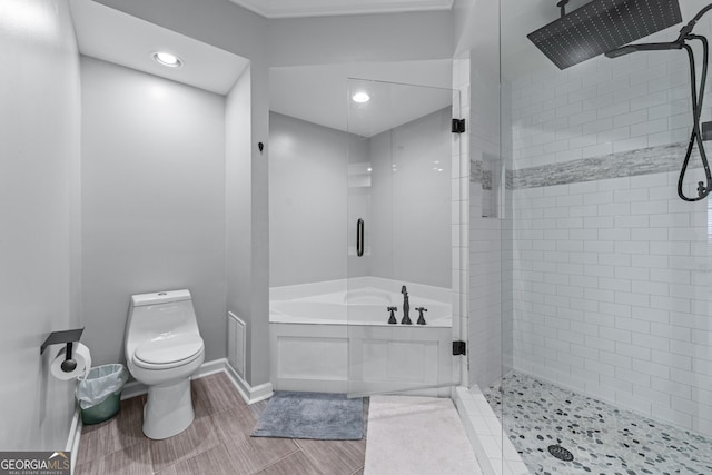 3636 Habersham Rd NW Unit 2101, Atlanta, GA 30305 - bathroom featuring a bath, a stall shower, toilet, recessed lighting, and baseboards