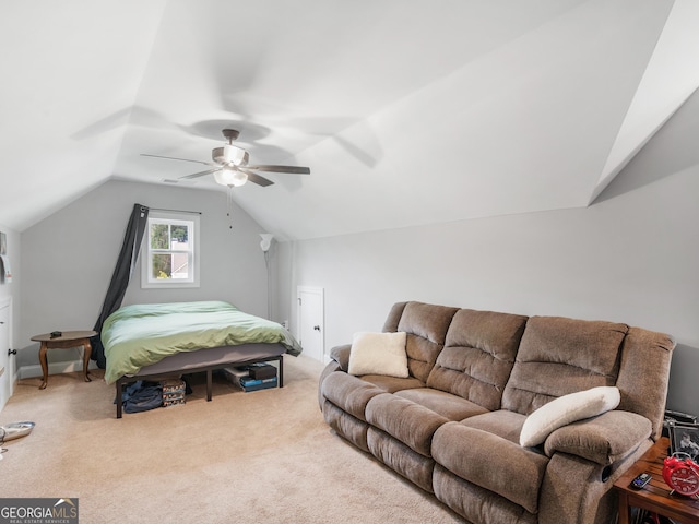111 Walnut Ln, Williamson, GA 30292 - bedroom with vaulted ceiling, carpet floors, and ceiling fan