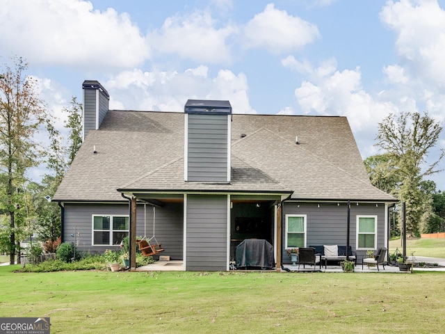 111 Walnut Ln, Williamson, GA 30292 - rear view of house with a patio area, a chimney, and a yard