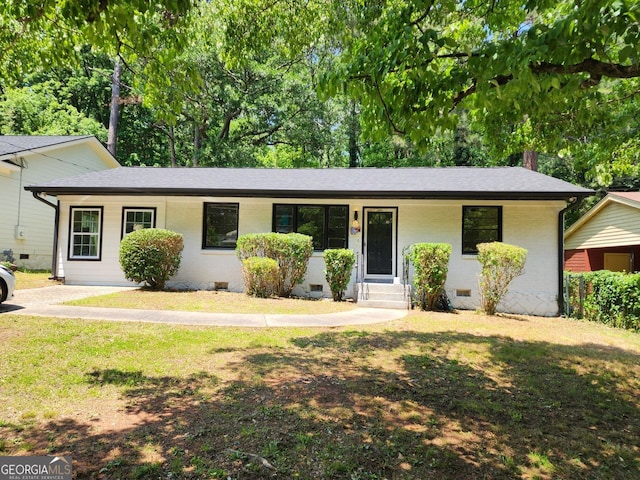 188 Oak Dr, Atlanta, GA 30354 - ranch-style house featuring a front lawn, crawl space, brick siding, and roof with shingles