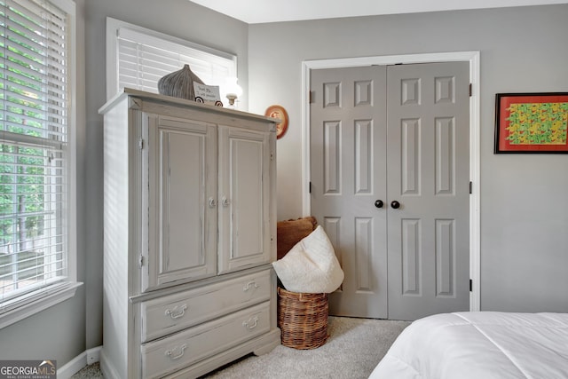 bedroom with a closet and carpet flooring