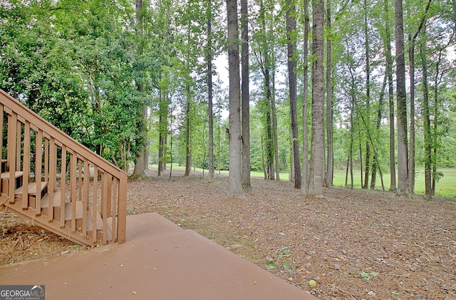view of yard featuring stairs and a patio area